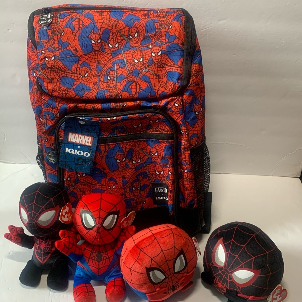 Marvel SpiderMan Backpack 28 Can Insulated Cooler Free Beanie Baby NWT